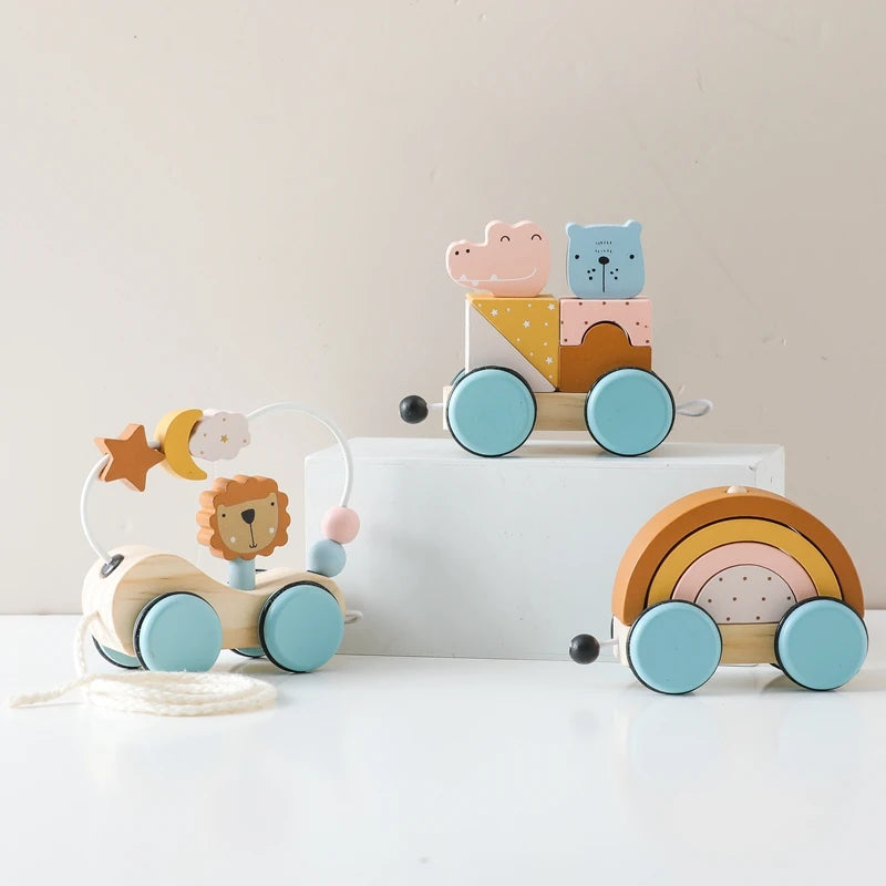 Colorful wooden train set for children