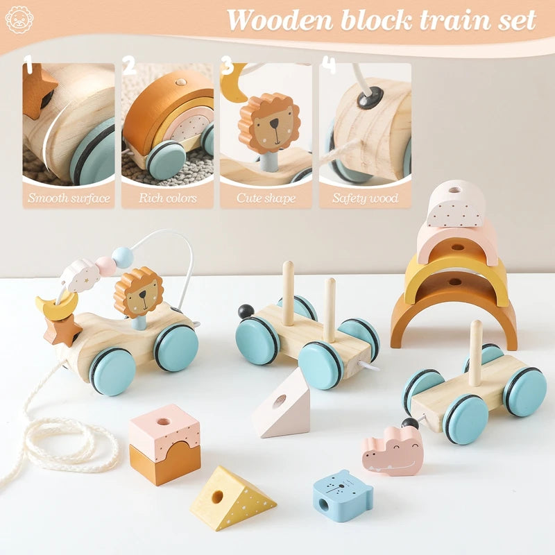 Colorful wooden train set for children