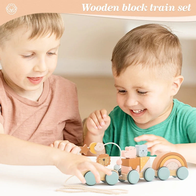 Colorful wooden train set for children