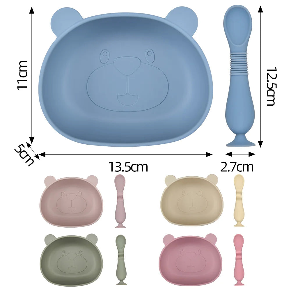 2Pcs Set Silicone Baby Feeding- Bowl and spoon- BPA Free