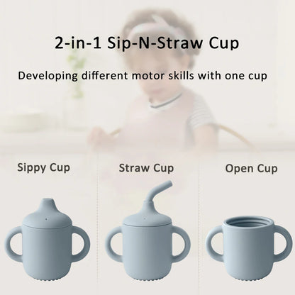 Silicone Straw Cup- Two Lids Baby Silicone Straw Cup- BPA Free