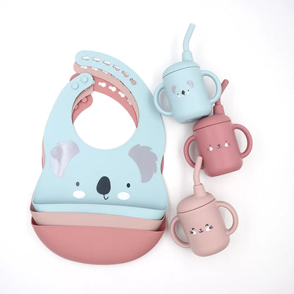 Silicone Baby Feeding Set with Bib &amp; Spill-Proof Cup